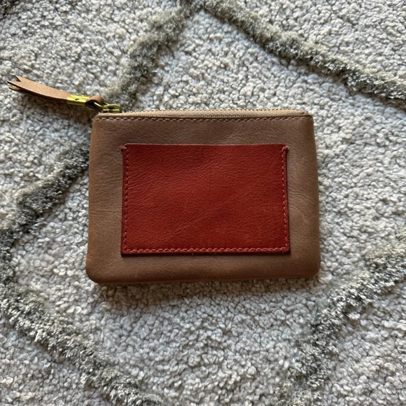 Madewell The Leather Pocket Pouch Wallet Colorblock card holder brown tan - Picture 2 of 8